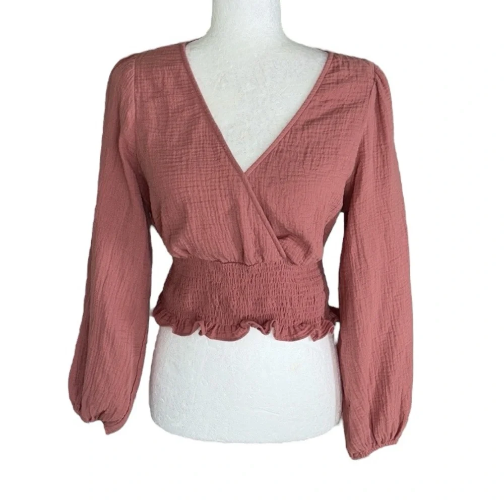 Madewell Julianne Lightspun Smocked Waist Cropped Top in Vintage Quartz - S